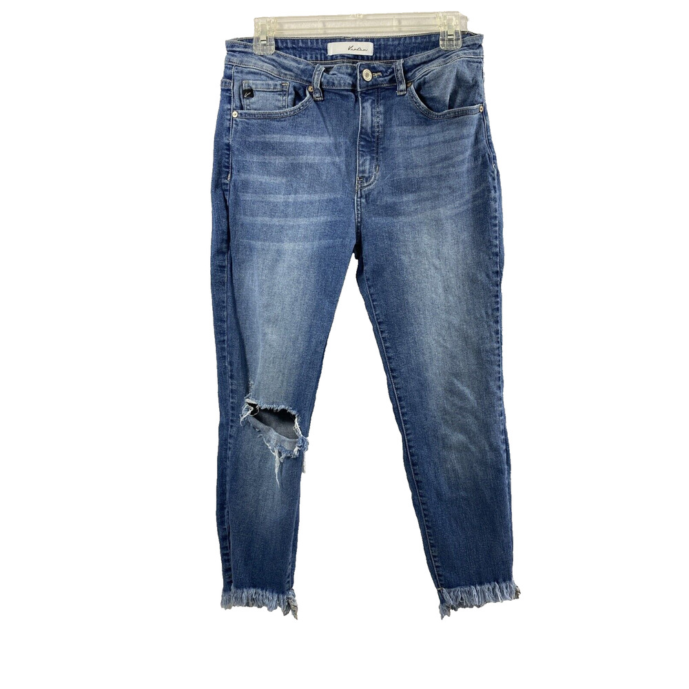 Kancan Jeans Junior Size 13 Destroyed Medium Wash Denim Straight Stretch Hi Rise